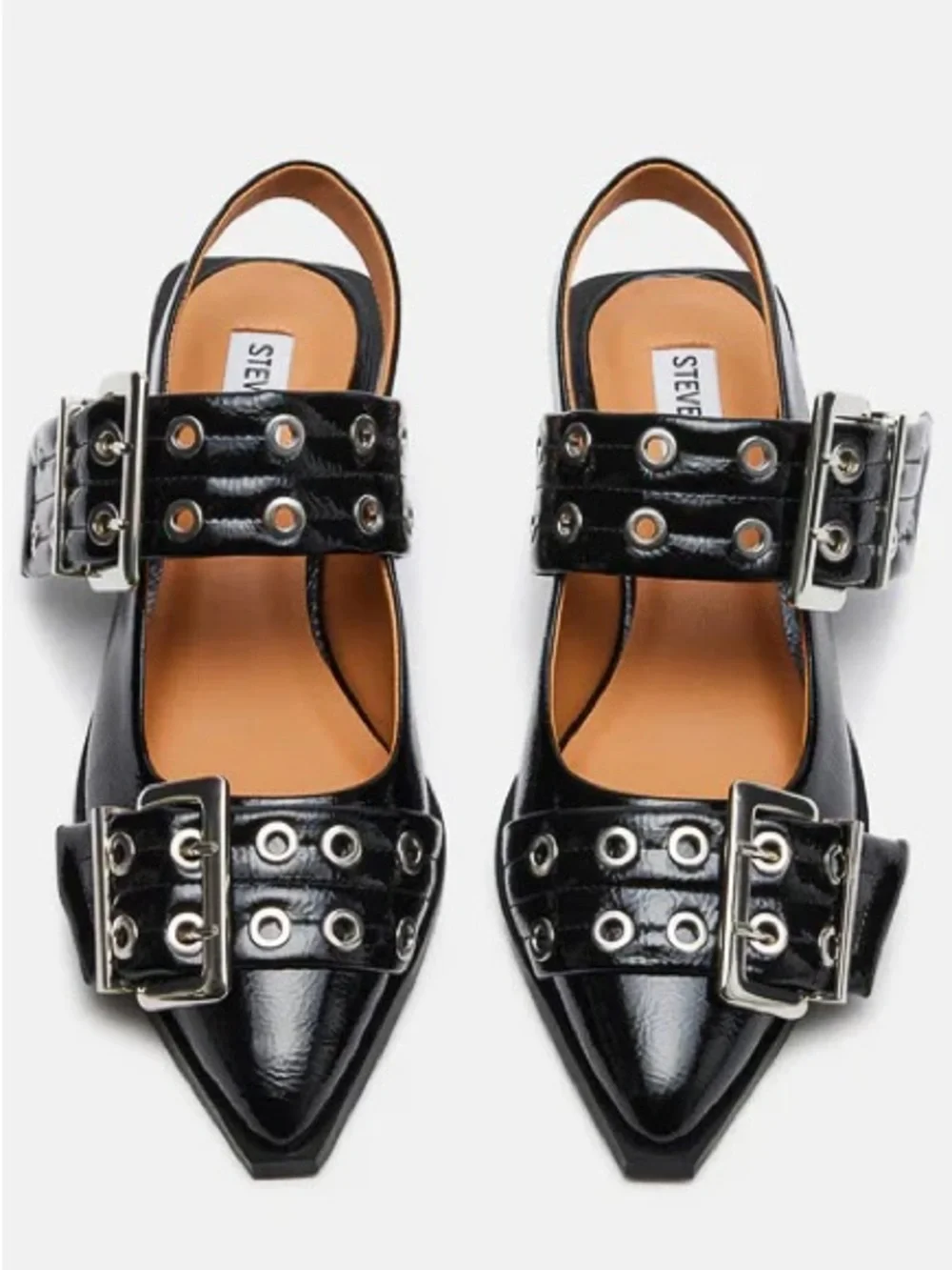 Steve Madden Graya Black Patent Buckled Slingback Flats - Picture 1 of 2